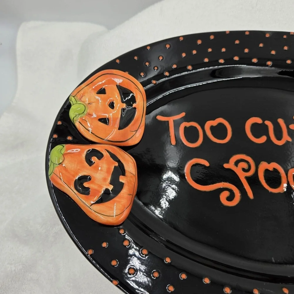 Cracker Barrel Too Cute To Spook Halloween Platter 13x9 Ceramic Oval Pumkins